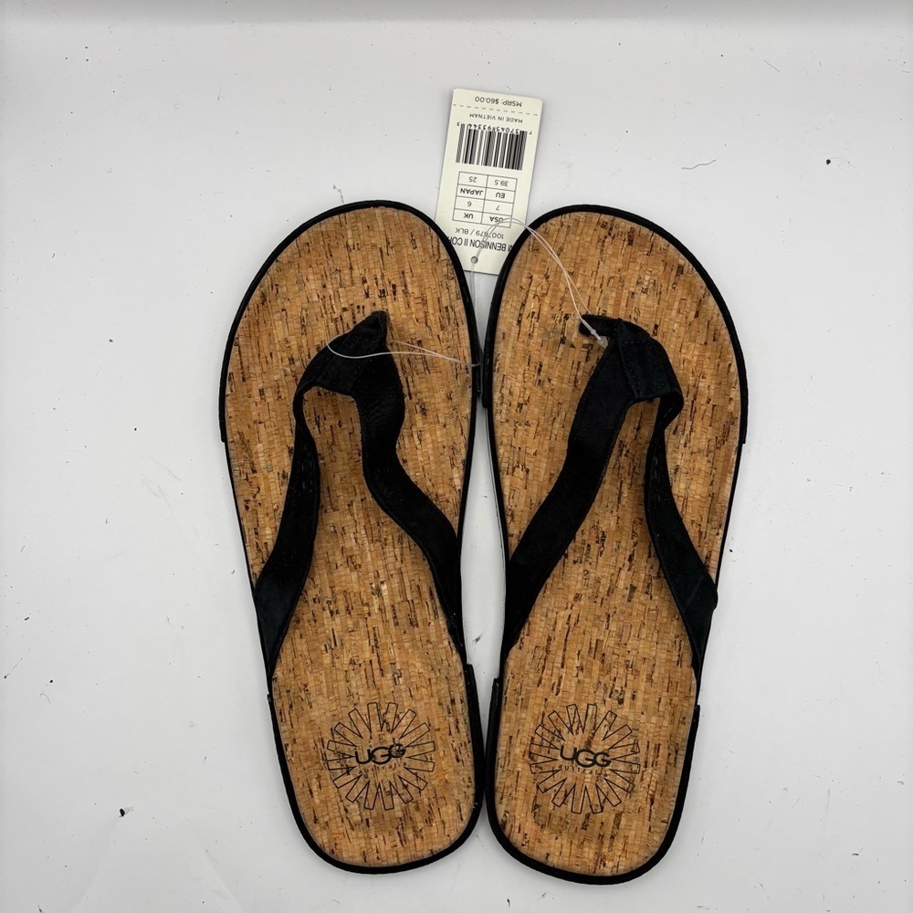 UGG Cork Footbed Black Strap Flip-Flops